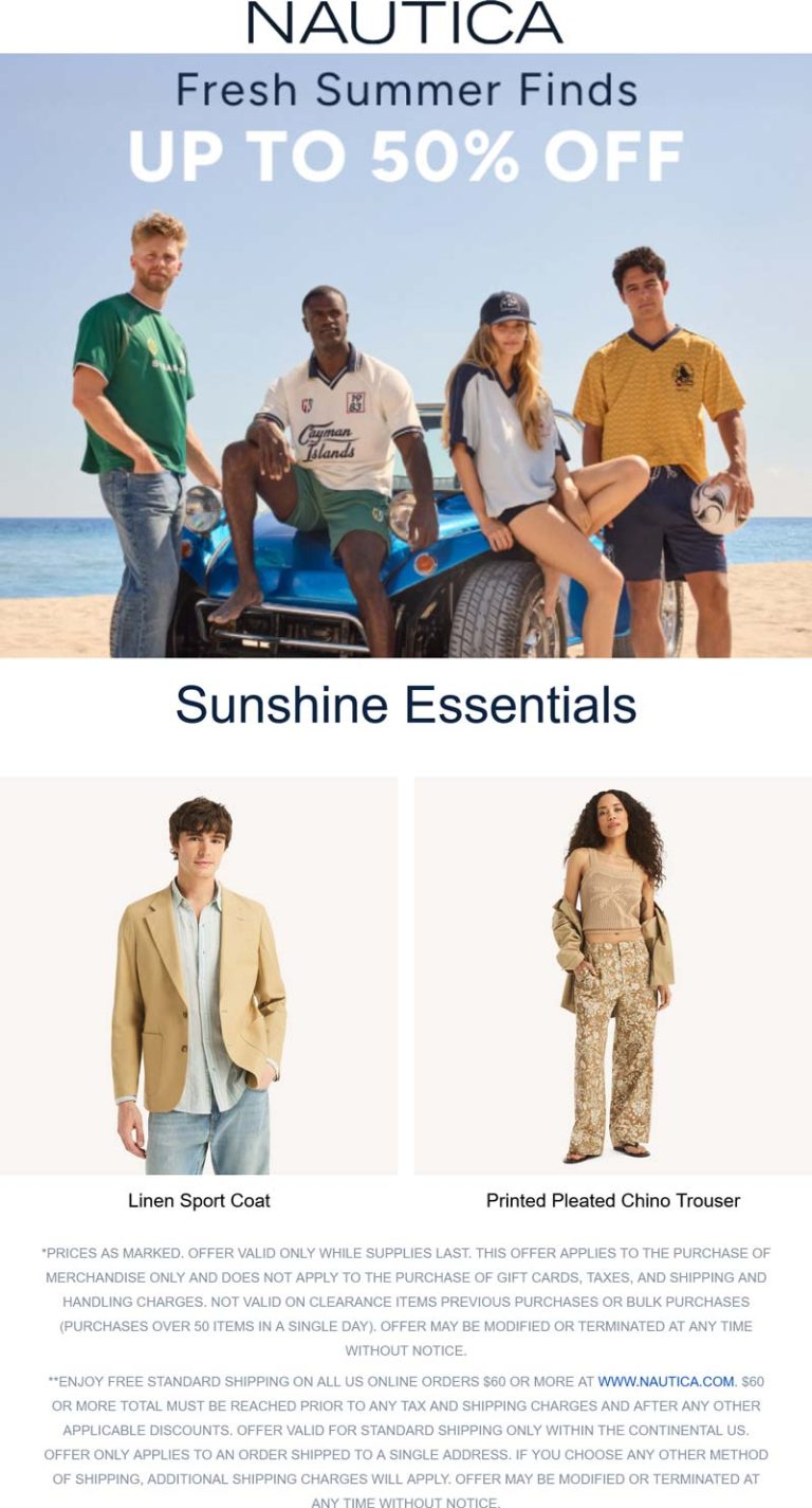 20-50% off at Nautica, ditto online