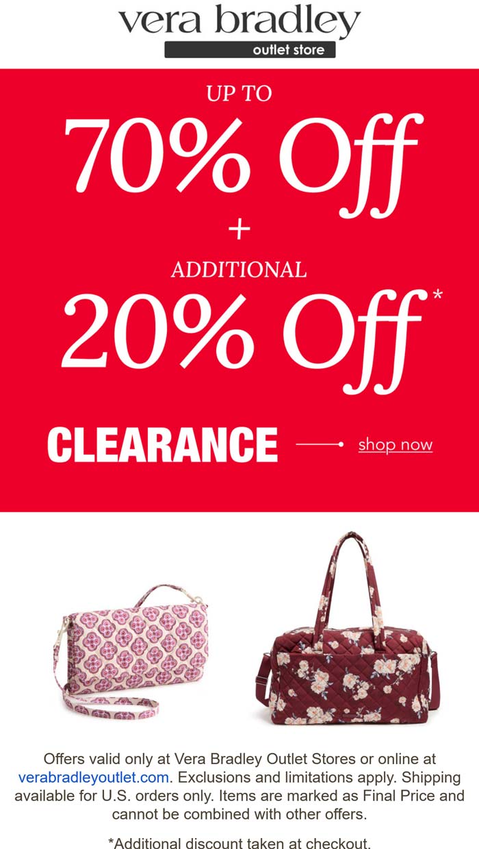70-90% off clearance at Vera Bradley Outlet store