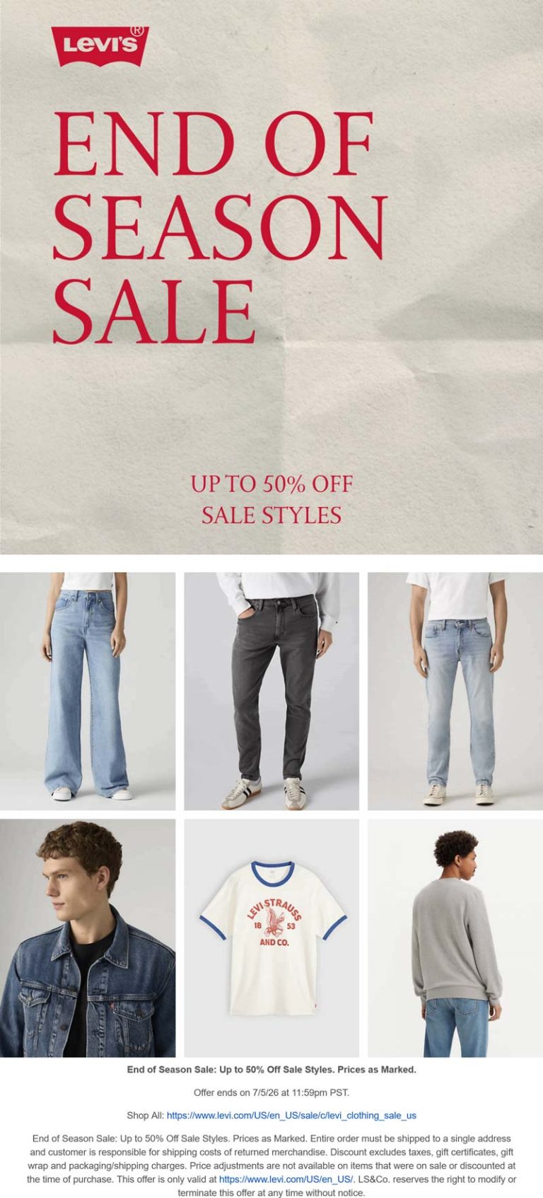 Extra 20-50% off sale items at Levis