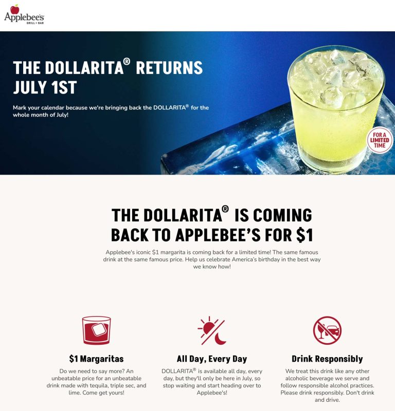$1 margaritas all July at Applebees restaurants