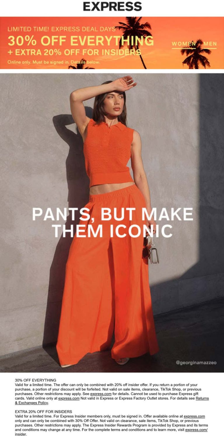 30-50% off everything online at Express