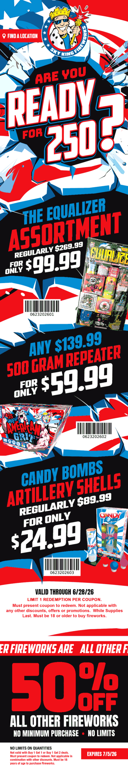 50% off fireworks at Sky King