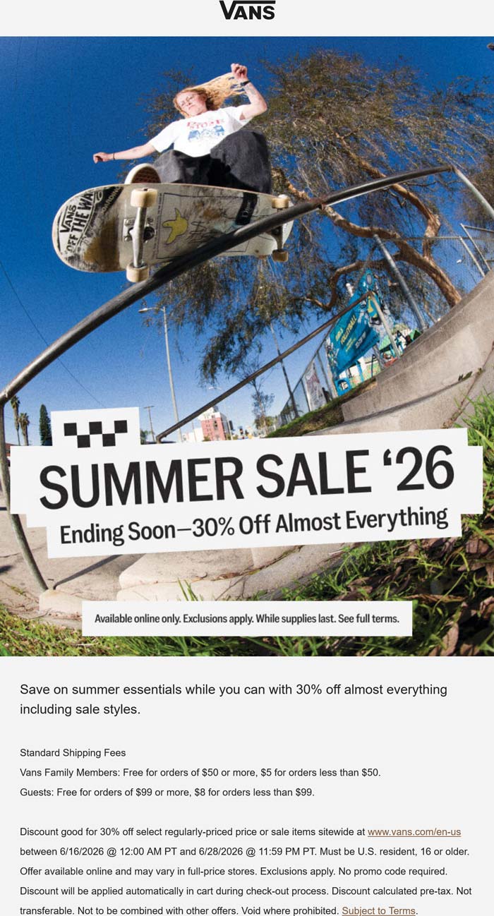 30% off online today at Vans