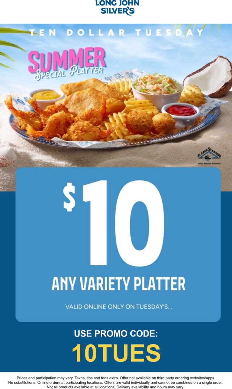 Any variety platter = $10 today at Long John Silvers restaurants