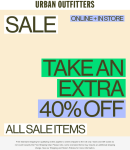 Extra 40% off sale items at Urban Outfitters, ditto online #urbanoutfitters