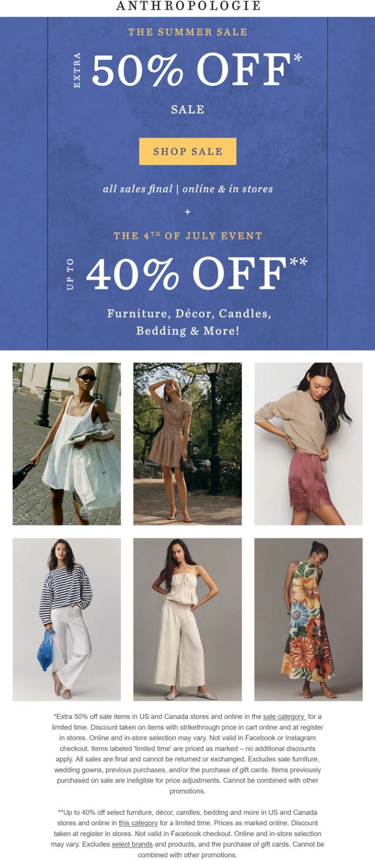 Extra 50% off sale items at Anthropologie, ditto online
