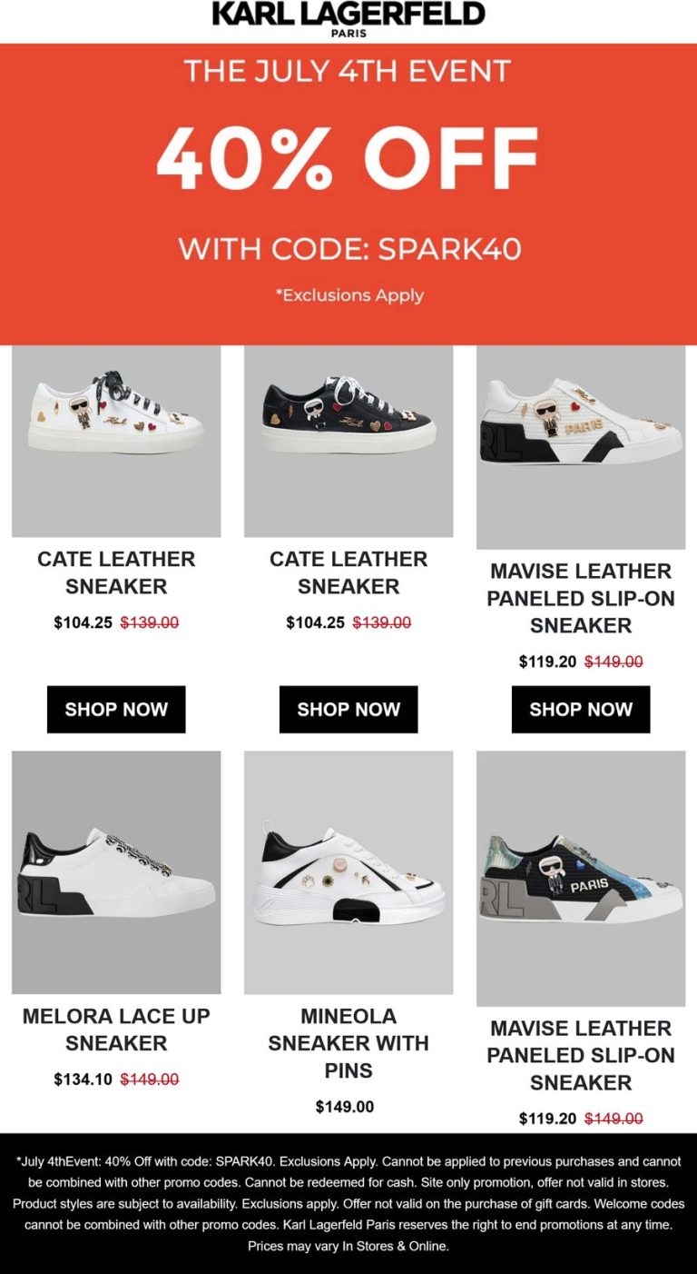 40% off at Karl Lagerfeld via promo code SPARK40