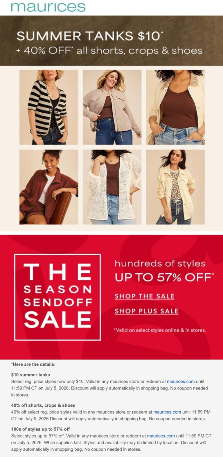 40% off shorts crops & shoes at Maurices