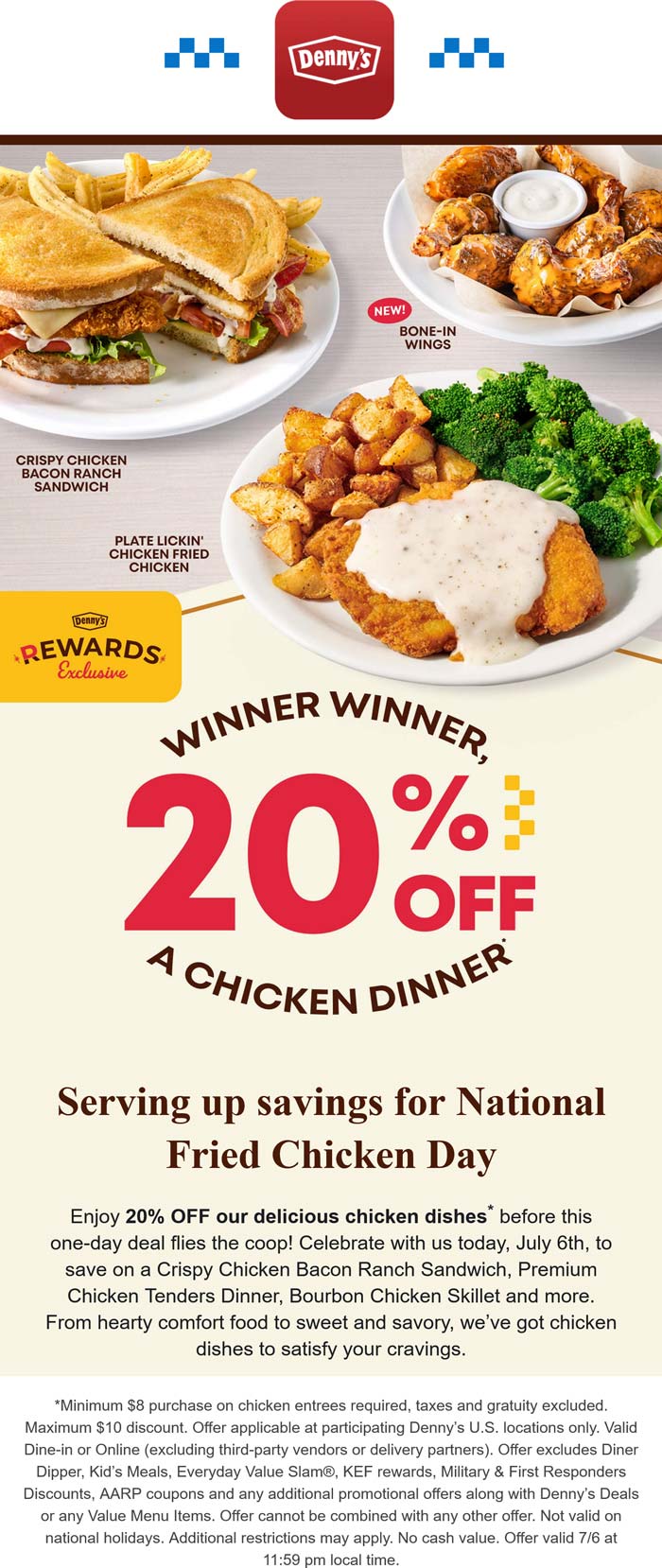 20% off today at Dennys restaurants