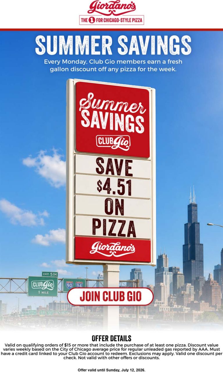 $4.51 off $15 Mondays at Giordanos pizza