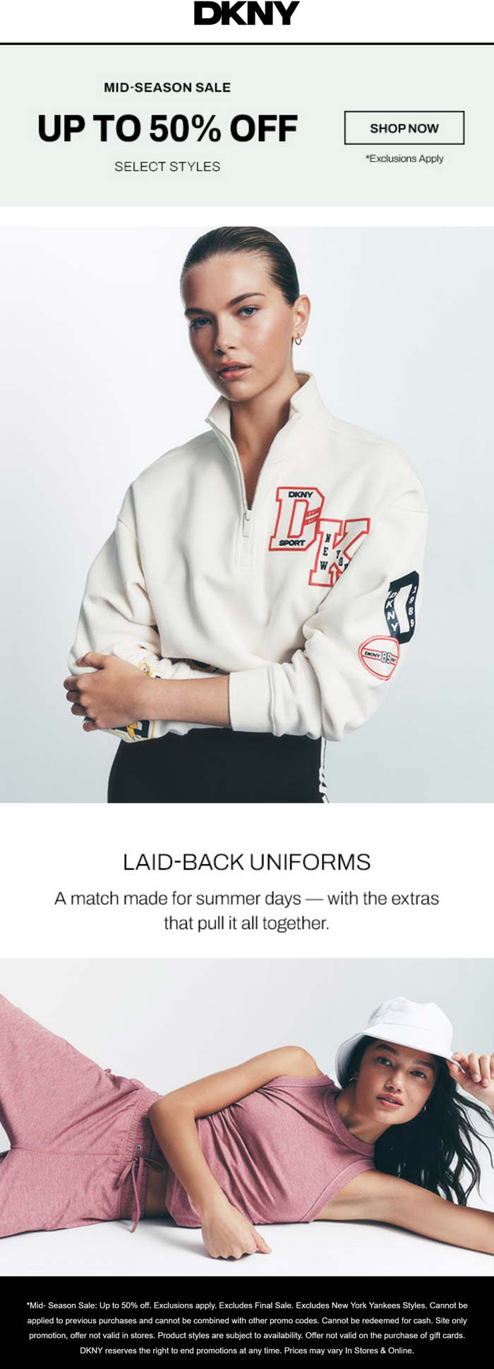 30-50% off seasonal online at DKNY