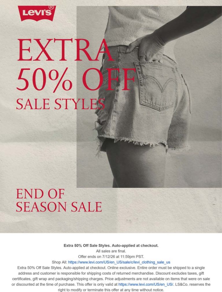 Extra 50% off sale styles online at Levis