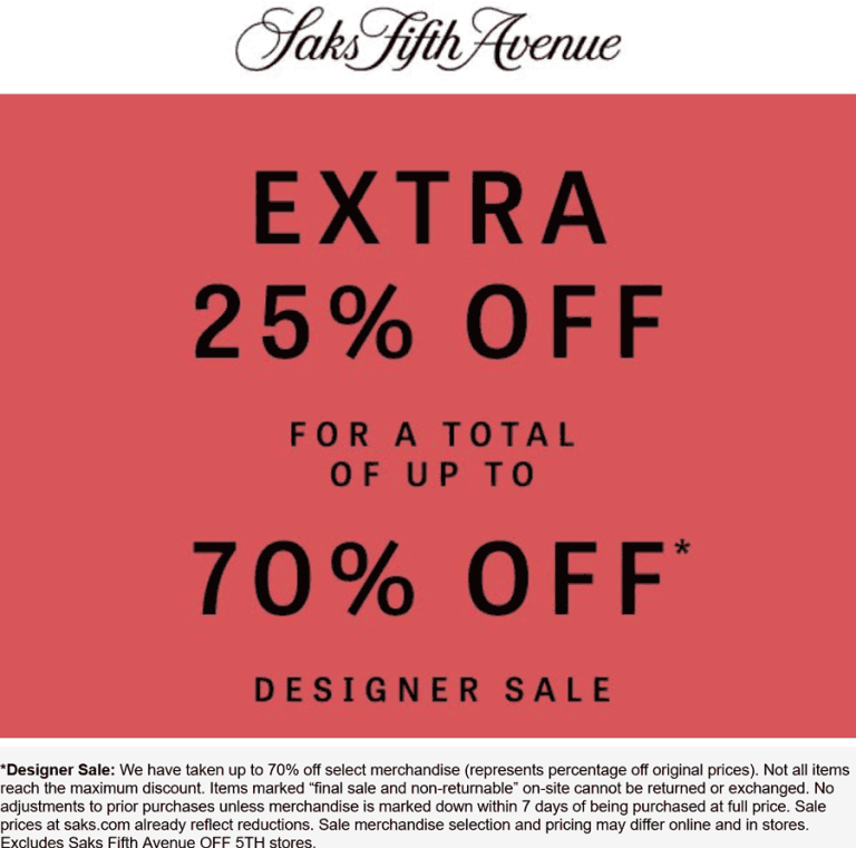 Extra 25% off at Saks Fifth Avenue