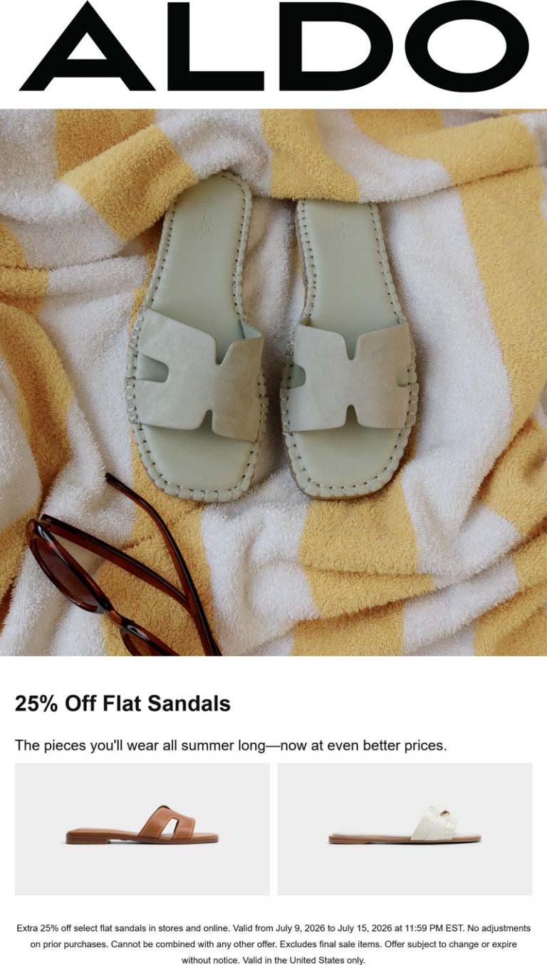 25% off flat sandals at ALDO