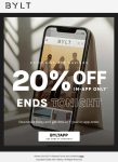 20% off via mobile today at BYLT basics #bylt 20% off via mobile today at BYLT basics #bylt