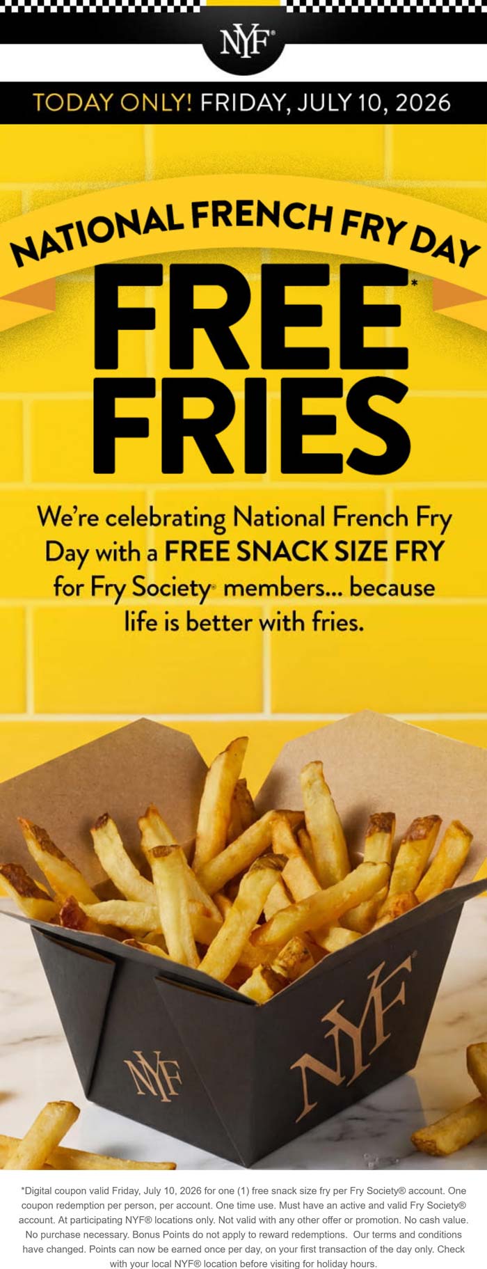 Free fries via login today at New York Fries