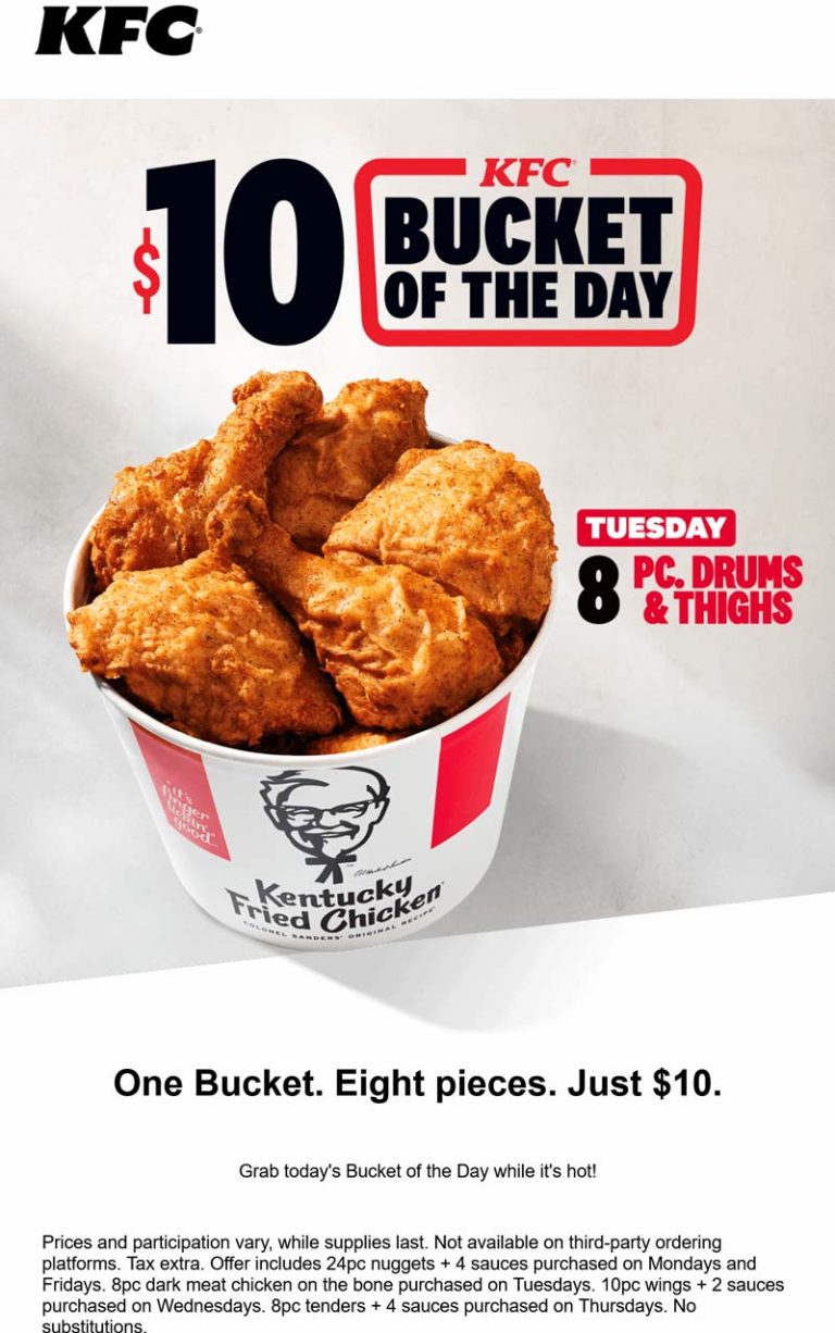 8pc chicken bucket = $10 today at KFC