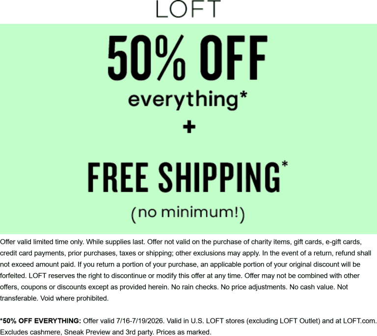 50% off everything online at LOFT