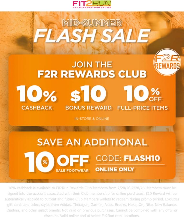 Extra 10% off sale footwear online at Fit2Run via promo code FLASH10