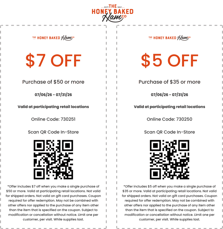 $5-$7 off $35+ at Honeybaked Ham restaurants