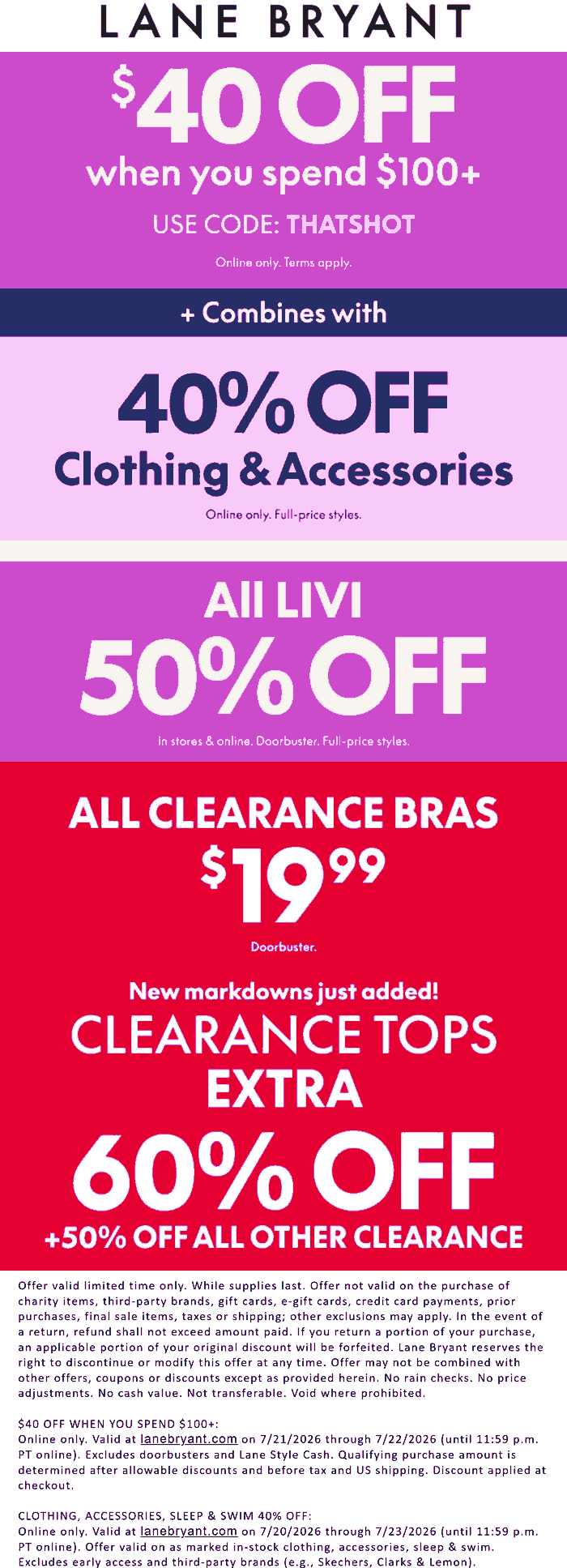 $40 off $100 & more online at Lane Bryant via promo code THATSHOT