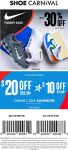 $10-$20 off $75+ at Shoe Carnival, or online via promo code SAVEMORE #shoecarnival $10-$20 off $75+ at Shoe Carnival, or online via promo code SAVEMORE #shoecarnival
