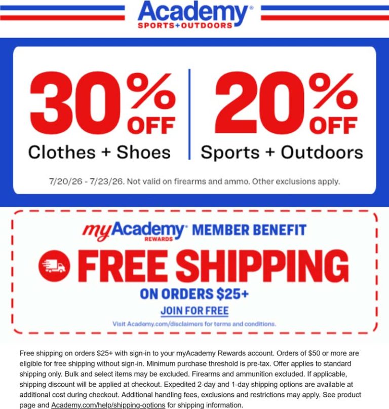 20-30% off online today at Academy Sports + Outdoors