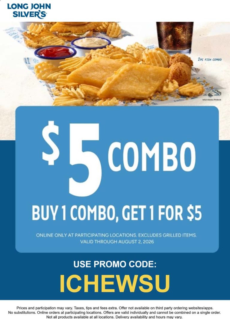 Second combo meal for $5 at Long John Silvers via promo code ICHEWSU