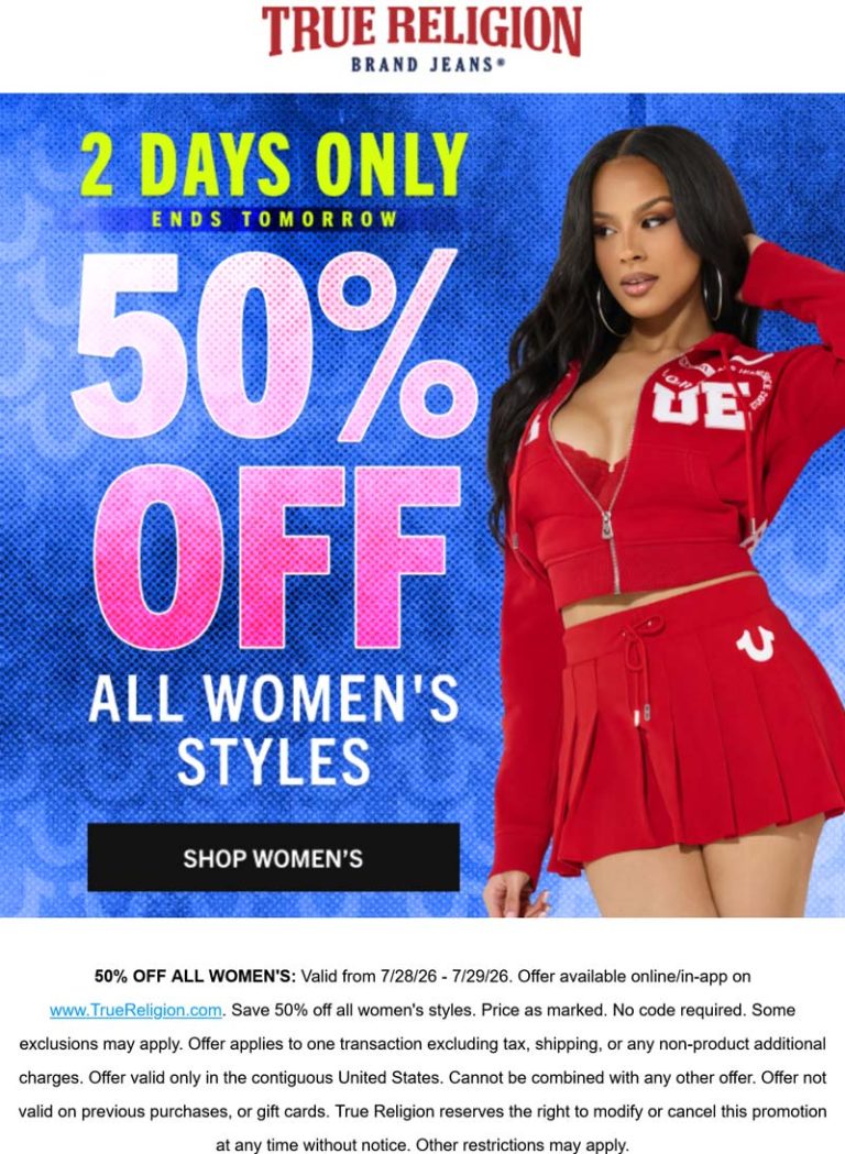50% off all womens styles at True Religion