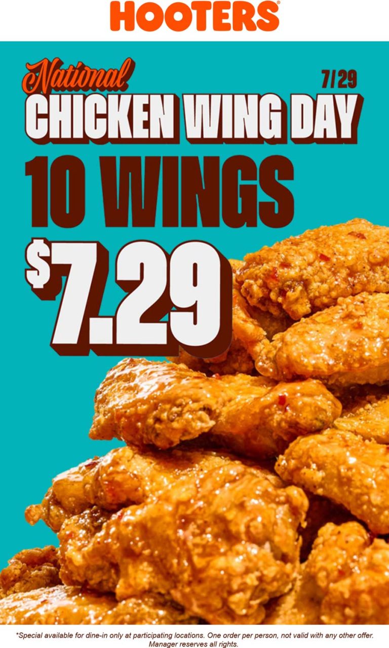 10 chicken wings = $7.29 today at Hooters