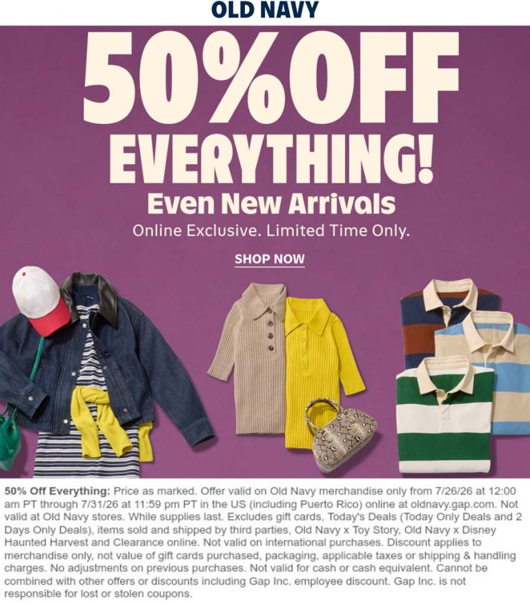 50% off everything today at Old Navy