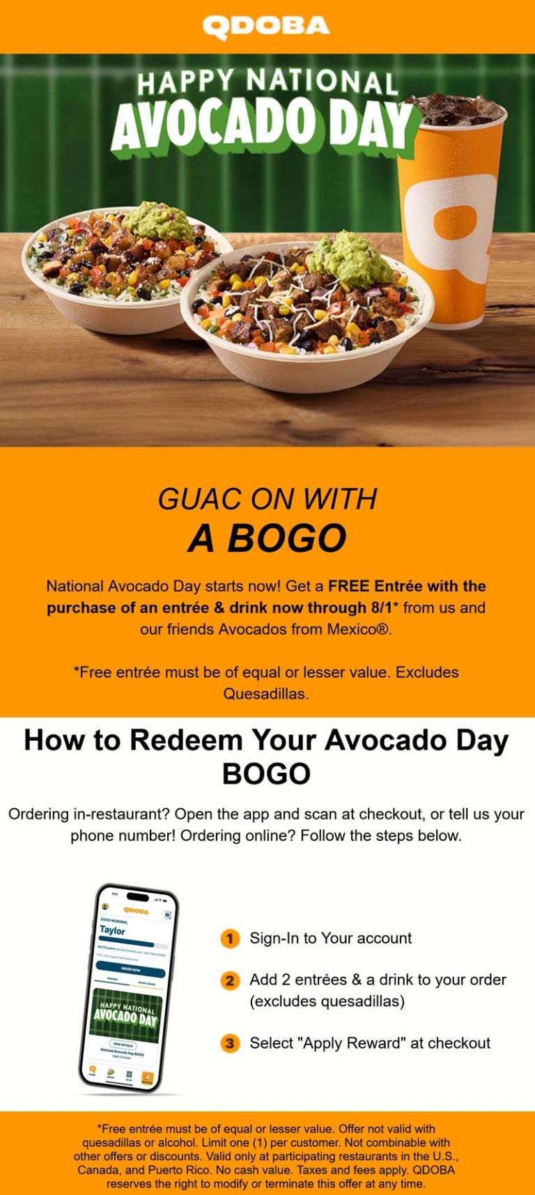 Second entree free via login at Qdoba