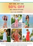 Second item 50% off at Venus via promo code BOGO50 #venus