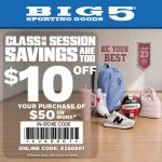 $10 off $50 today at Big 5 sporting goods, or online via promo code E260801 #big5 $10 off $50 today at Big 5 sporting goods, or online via promo code E260801 #big5