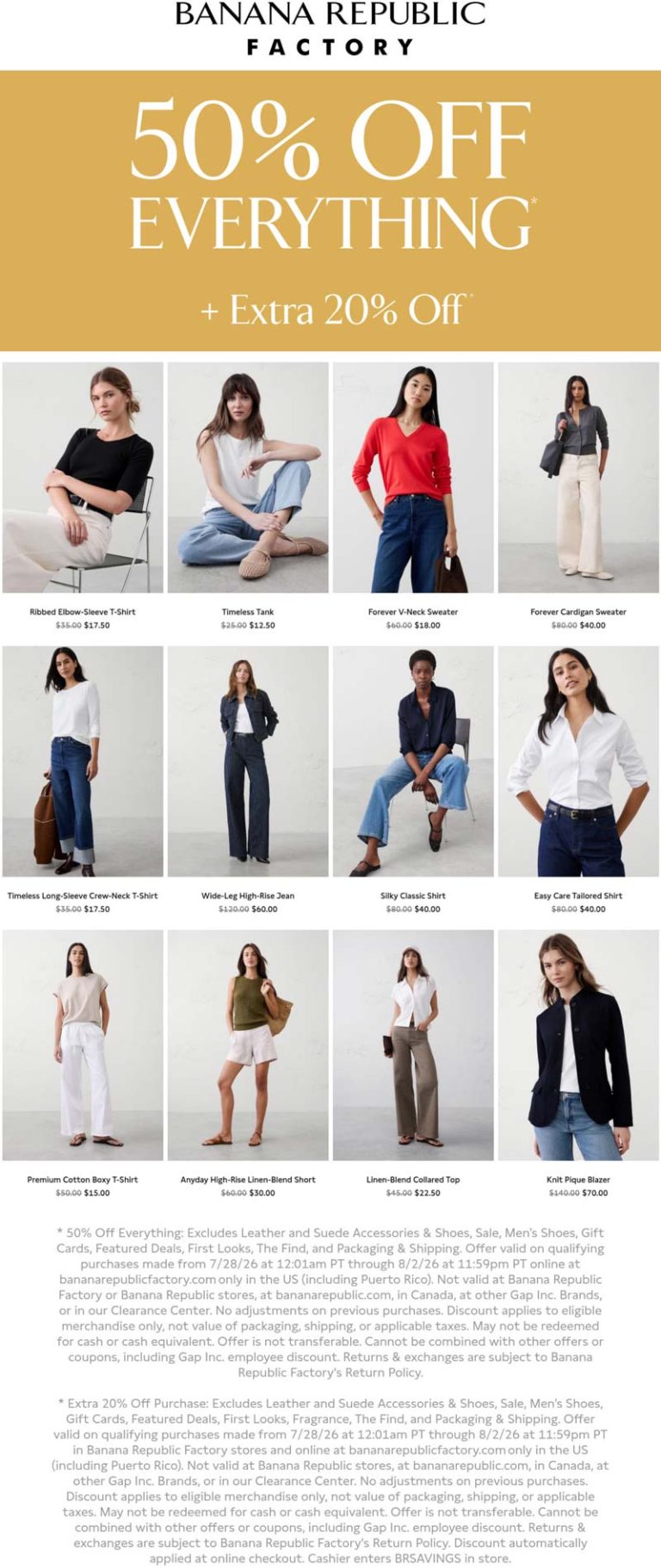 70% off everything today at Banana Republic Factory