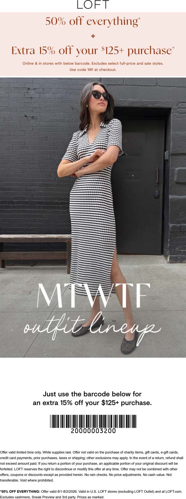 65% off $125+ today at LOFT, ditto online