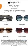 20% off today at Sunglass Hut, also online #sunglasshut 20% off today at Sunglass Hut, also online #sunglasshut