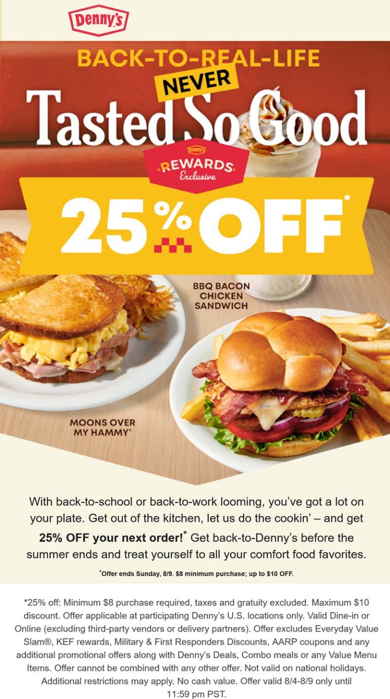 25% off at Dennys restaurants