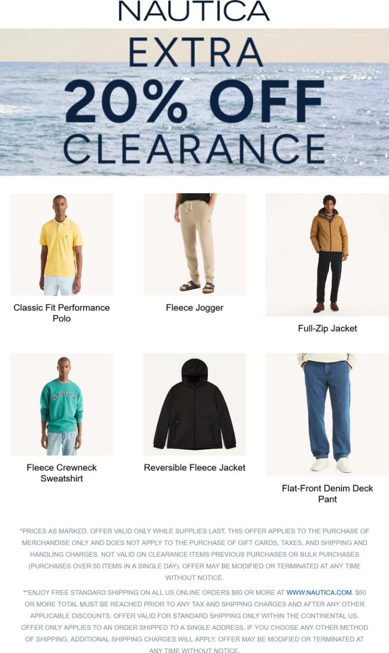 Extra 20% off clearance today at Nautica