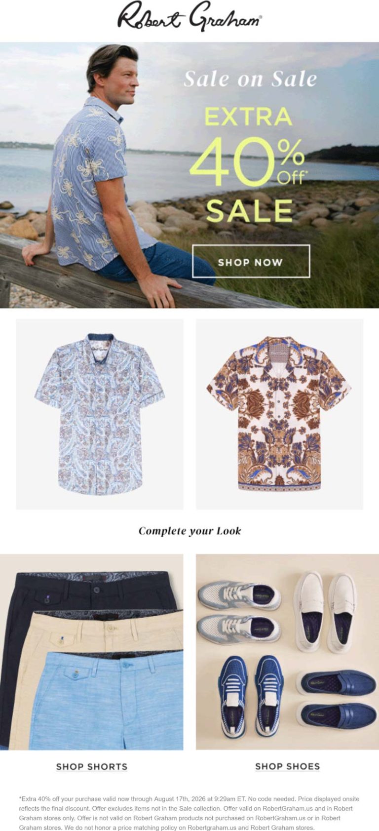 Extra 40% off sale styles at Robert Graham, ditto online
