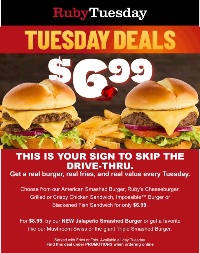 Cheeseburger + fries = $7 today at Ruby Tuesday