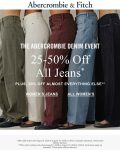 25-50% off jeans + 20% the rest at Abercrombie & Fitch #abercrombiefitch 25-50% off jeans + 20% the rest at Abercrombie & Fitch #abercrombiefitch
