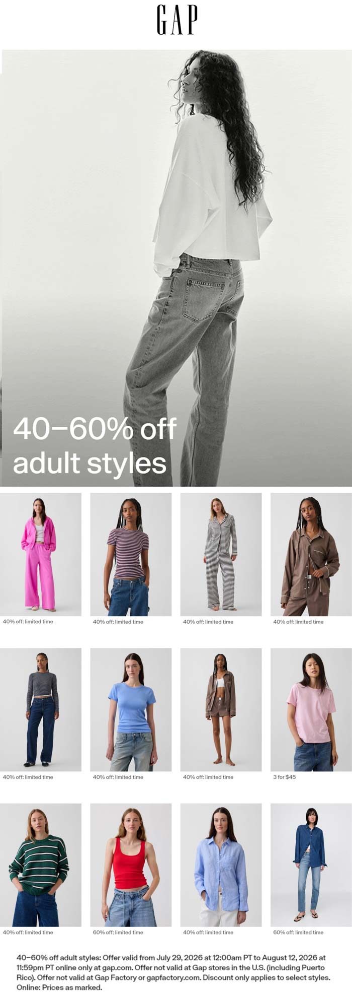 40-60% off adult styles online at Gap