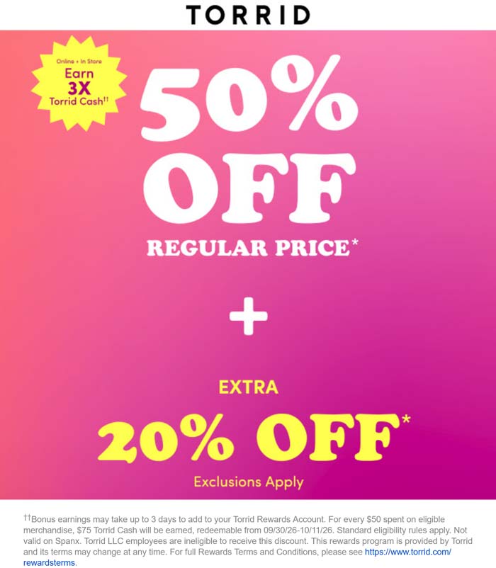 70% off online today at Torrid