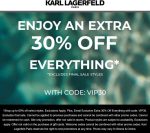 Extra 30% off everything at Karl Lagerfeld via promo code VIP30 #karllagerfeld Extra 30% off everything at Karl Lagerfeld via promo code VIP30 #karllagerfeld