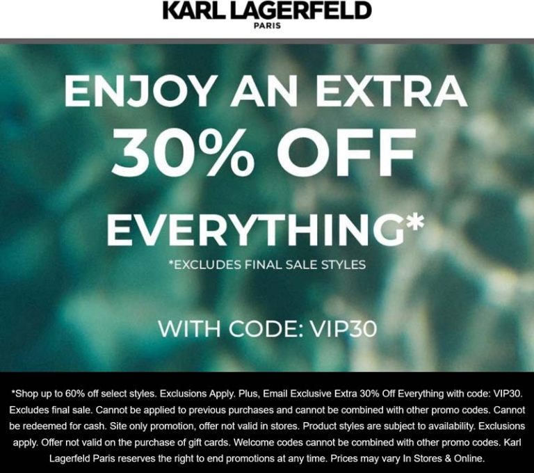 Extra 30% off everything at Karl Lagerfeld via promo code VIP30