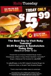 Cheeseburger or chicken sandwich + fries = $6 today at Ruby Tuesday #rubytuesday