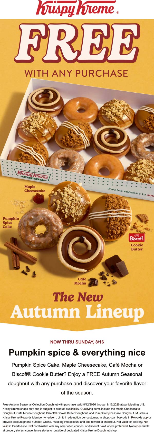 Free pumpkin spice doughnut with your order via login at Krispy Kreme