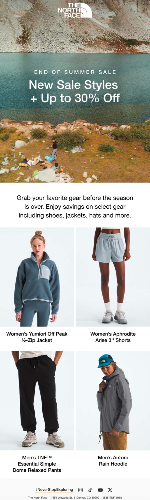 20-30% off summer items at The North Face, ditto online