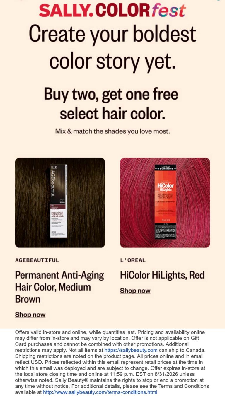 3rd hair color free at Sally beauty, ditto online